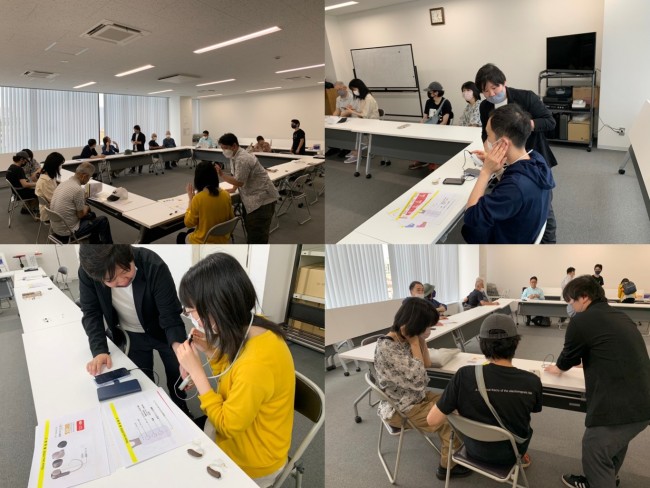 各地で開いているお試し会の様子。スタッフと一緒に着け方を確かめられます